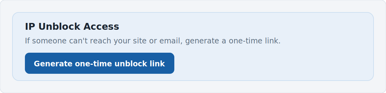 IP Unblock Access box on the service page